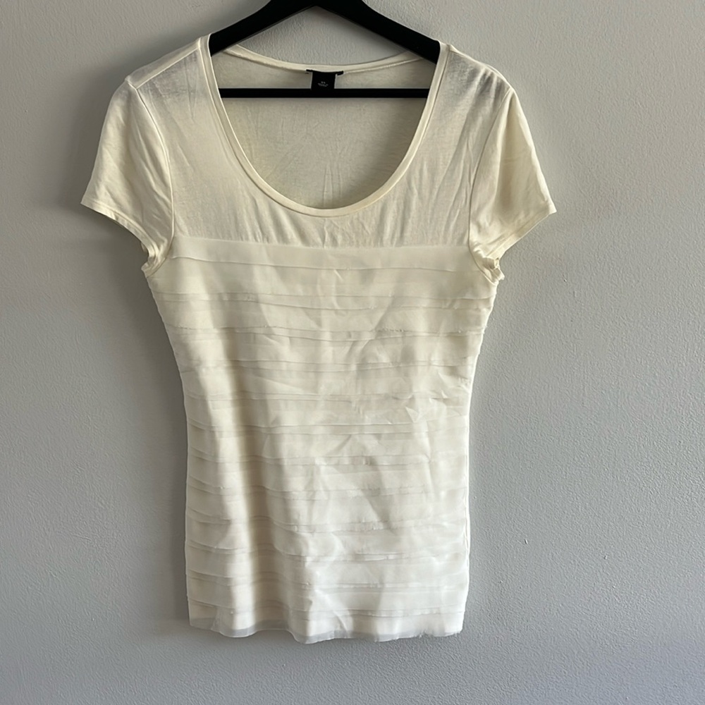 NWOT Ann Taylor Cream Ruffled Short Sleeve Top Blouse  Sz XS